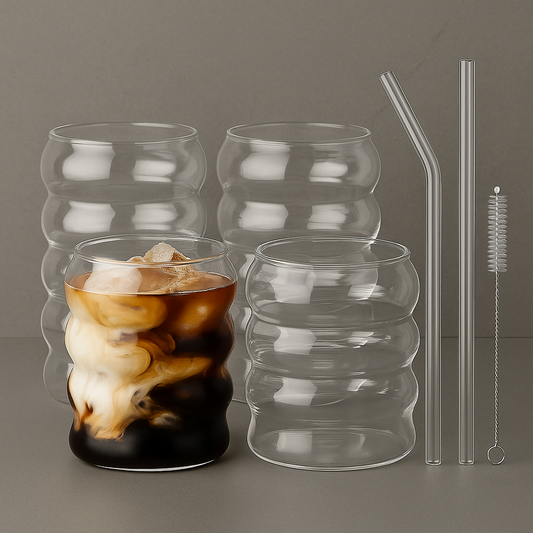 Ripple Glass Cup Set with Straws